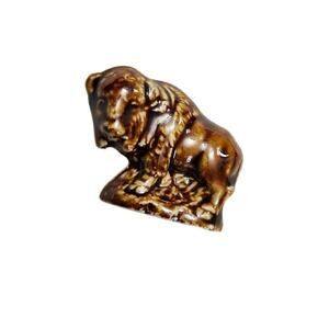 Vintage Mini Pottery Glazed Buffalo Figurine Brown Bison
